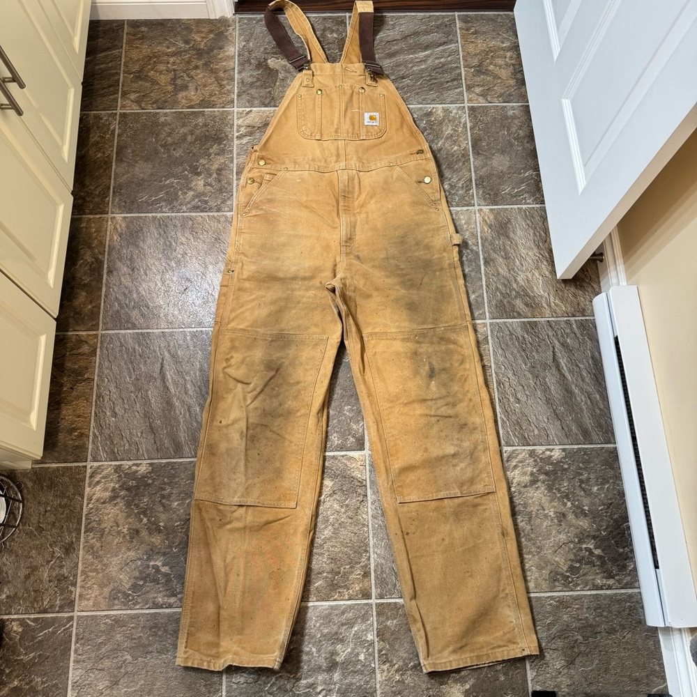 Carhartt Duck Bib Overalls Men 38x36 Brown Double Knee Relaxed Workwear R01-M